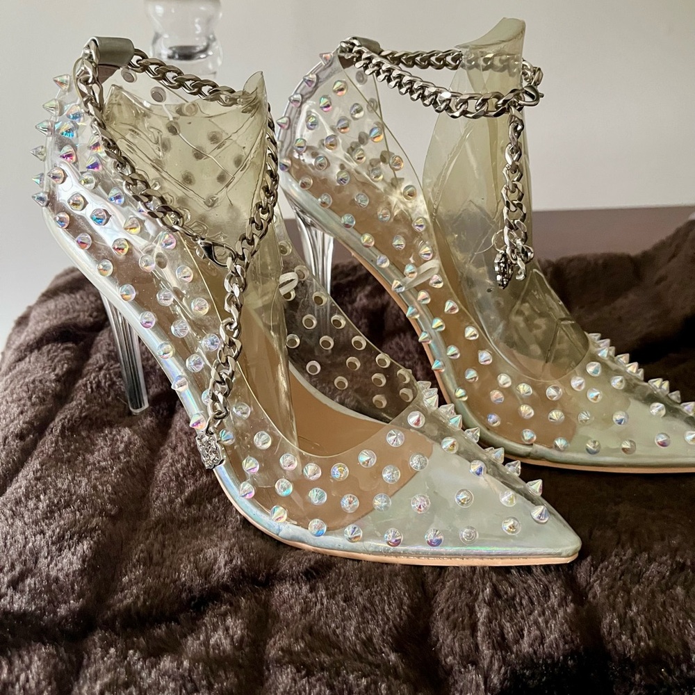 Nanette Lepore transparent heels with chain detail